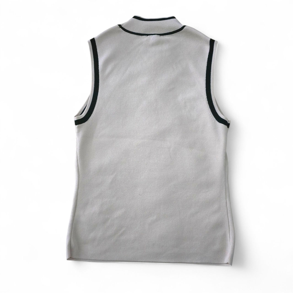Express Mock Neck Sleeveless Knit Top Large Cream Black Quiet Luxury - Picture 3 of 6